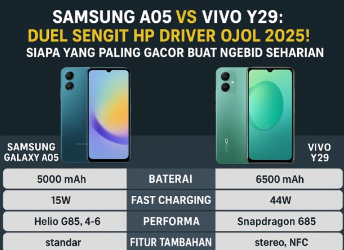 Samsung A05 vs Vivo Y29: Which Smartphone Excels for Full-Day Ride-Hailing Drivers?
