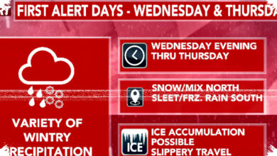 First Alert Weather Day, Half-Inch Ice Threatens Travel Wednesday Night