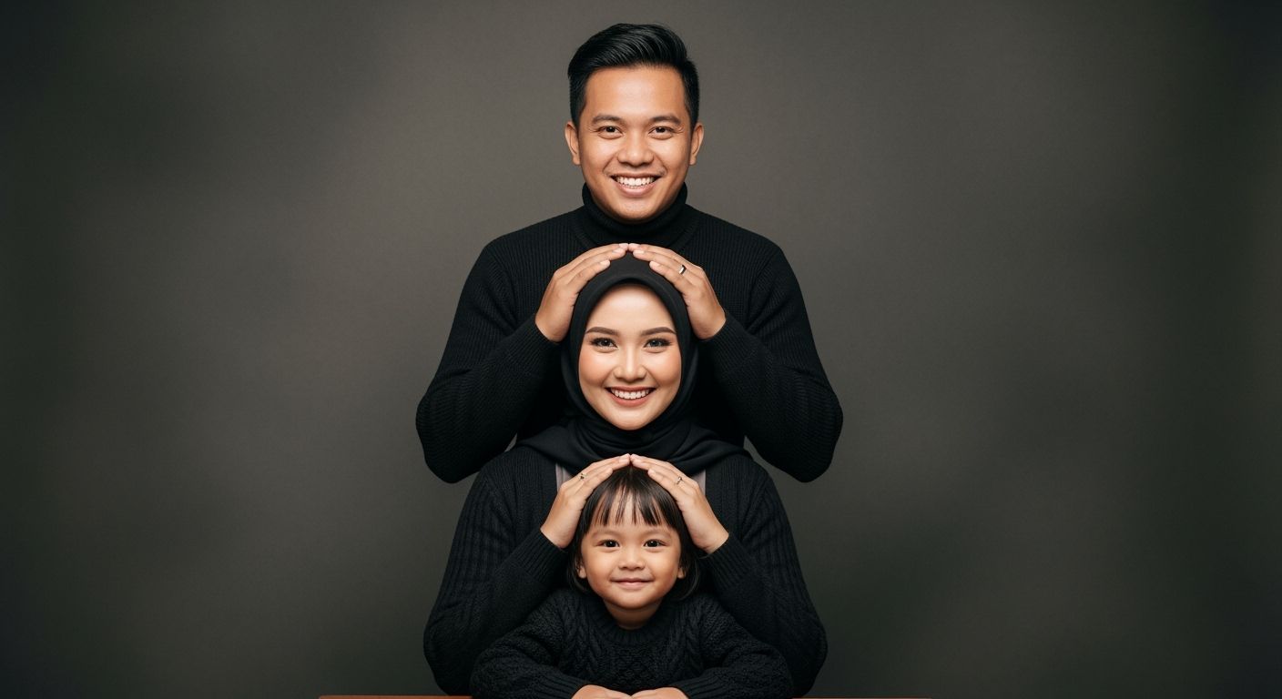 Prompt Gemini AI Foto Keluarga Bertiga ala Foto Studio yang Viral