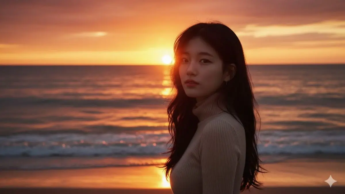 Cara Edit Foto Golden Hour Estetik di Bawah Matahari Terbenam dengan AI melalui Teks Prompt