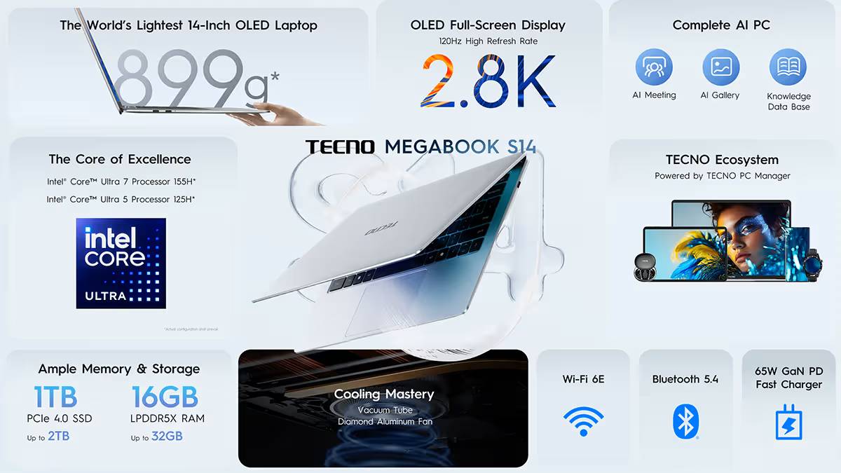 Megabook S14 Resmi Dirilis, Ini Keunggulan Laptop OLED 14 Inci Superringan dari Tecno