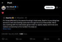 Starlink Gratiskan Internet untuk Korban Banjir Sumatera, Elon Musk Beri Simbol Dukungan